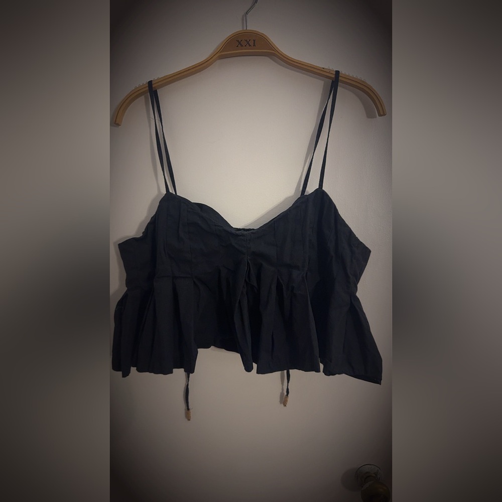 Black Ruffled Camisole with Tie Front